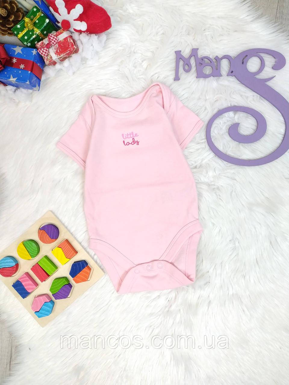 Боді футболка бавовняна  для новонародженої дівчинки рожева Розмір 0-3 місяці 56-62 см