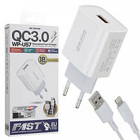 Сетевое зарядное устройство USB с кабелем USB WK Lightning WP-U57-L-White 1 м h