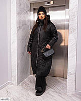 Женское зимнее длинное стеганое пальто на молнии большие размеры 50-64