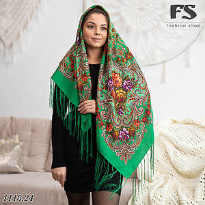 Зелена вовняна хустина Мить