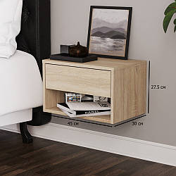 Комплект приліжкових тумбочок настінних 45 см Міла, дуб сонома, з висувною шухлядою та поличкою, 2 шт