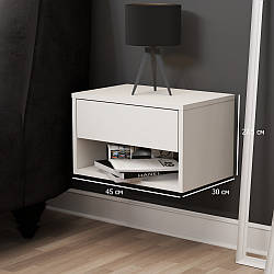 Комплект приліжкових тумб навісних Міла, білий матовий, 45 см, з висувною шухлядою та поличкою, 2 шт