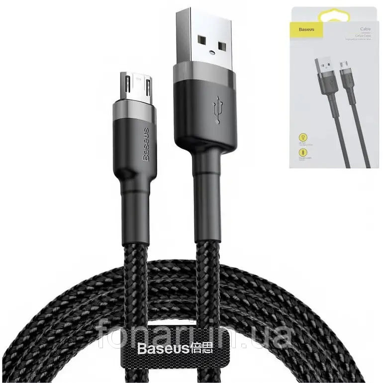 Якісний USB microUSB кабель Baseus CAMKLF-BG1, струм 2.4A, 1м Black