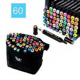 Набір двосторонніх маркерів 60 штук скетч-маркери для малювання різнокольорові спиртові фломастери