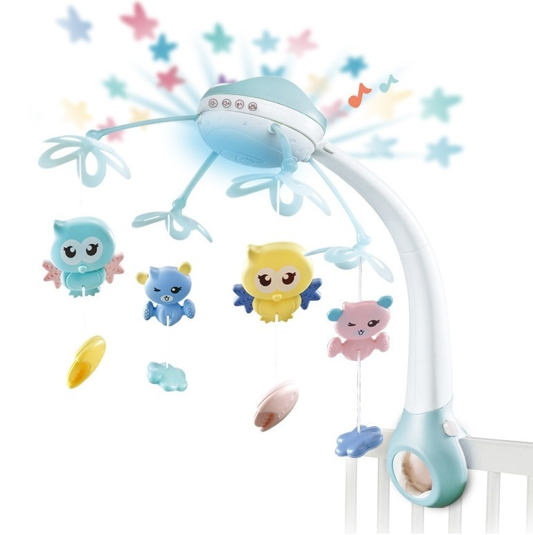 Карусель LIMO TOY HB 0006 Мобіль з підвісками на ліжечко музичний проєктор Білий з блакитним, фото 1