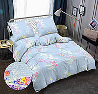 Комплект постельного белья Жатка Голубой с цветами Евро размер 200х220