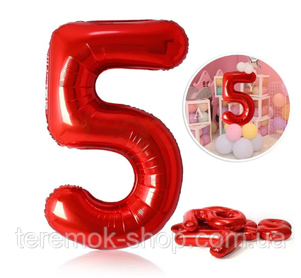 Фольгована цифра 5 Червона, куля цифра 100 см Китай