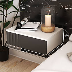 Комплект білих матових приліжкових тумбочок навісних 48 см Ліна, з фасадом кольору графіт та висувною шухлядою, 2 шт