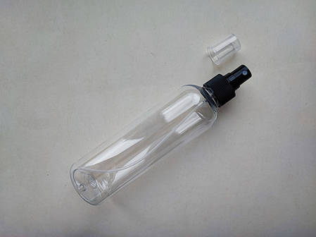 250 мл Круглий ПЕТ флакон прозорий з чорним спреєм, розпилювачем 24/410, тара, ємність, баночка, фото 1