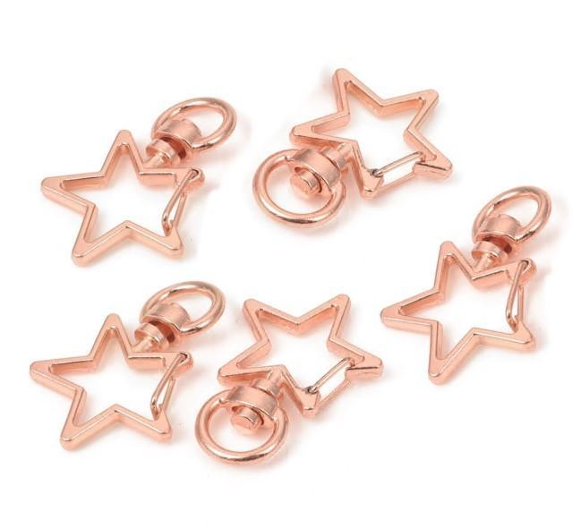 Застібка Поворотний Карабін Лобстер 5 шт 34х24х6 мм Зірка Колір Рожеве Золото, фото 1