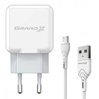 Оригінал! Зарядное устройство Grand-X USB 5V 2,1A White + cable USB -> micro USB, Cu (CH-03UMW) | T2TV.com.ua