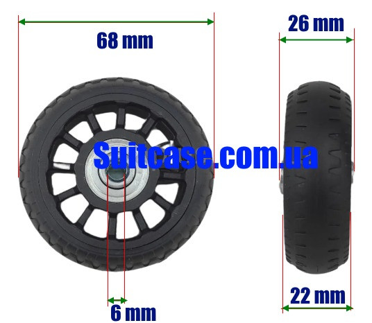 Колесо для валізи D=68 мм, з підшипниками/1568