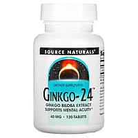 Гинкго-24 (Гинкго Билоба) / Ginkgo-24 (Ginkgo Biloba), Source Naturals, 40 мг, 120 таблеток