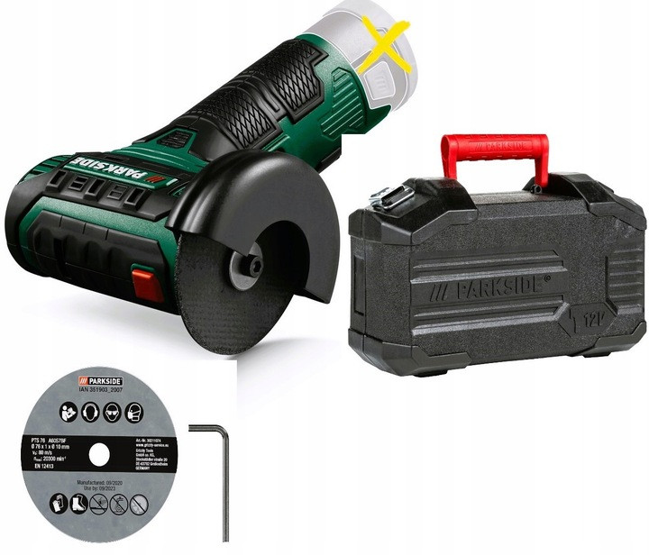 Акумуляторна кутова шліфувальна машина PARKSIDE PWSA 12 B1 76MM, фото 1
