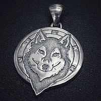 Кулон волк из серебра с вставкой фианитов