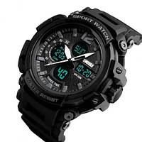Часы наручные мужские SKMEI 1343BK BLACK, часы тактические противоударные. Цвет: черный
