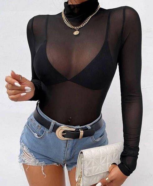 Чорний жіночий прозорий гольф сітка, фото 1