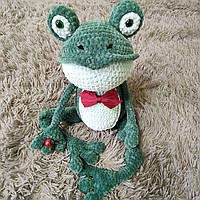 Игрушка лягушка жабка зеленая принцеса вязаная мягкая подарок сувенир ручная робота hand made
