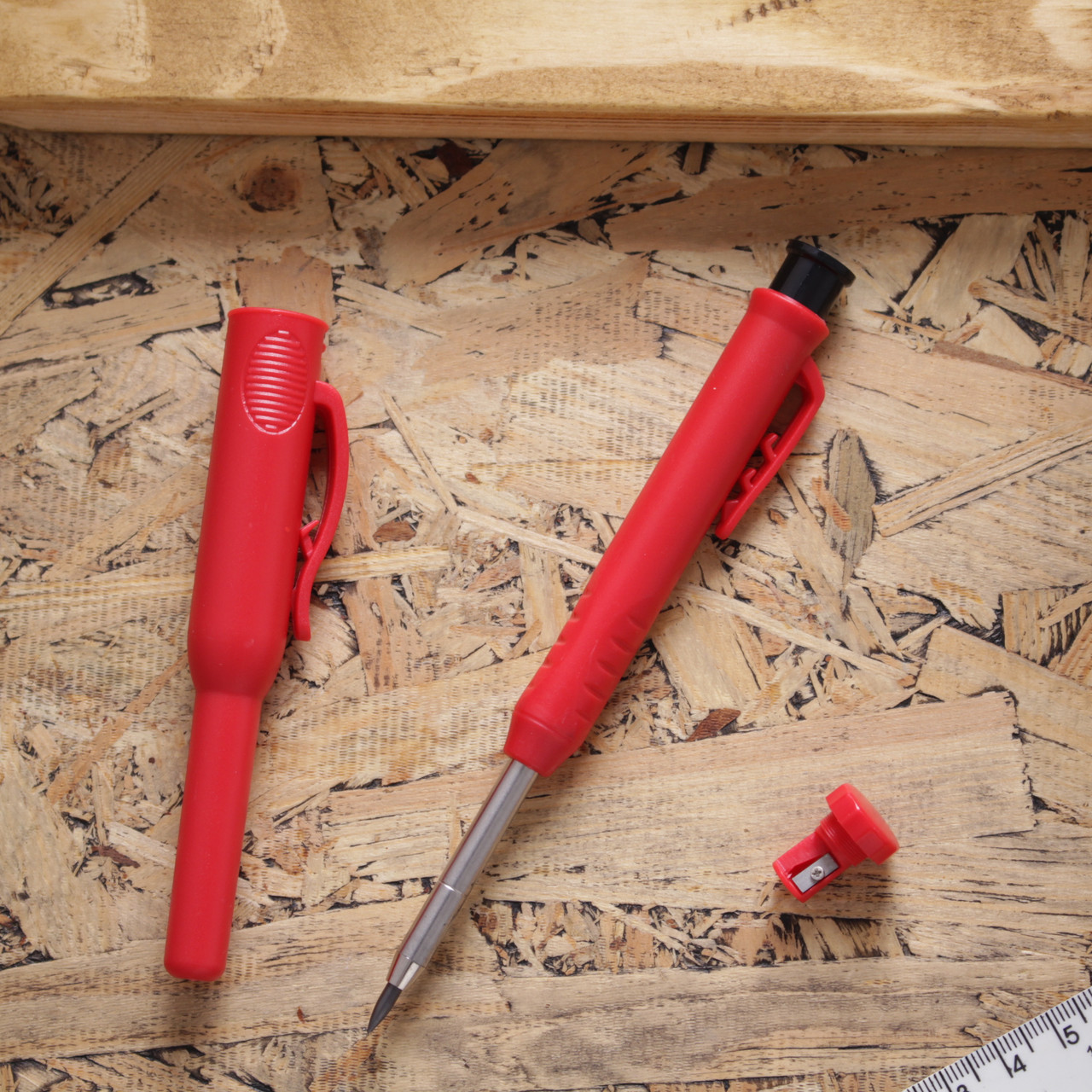 Олівець будівельний механічний 2,8 мм столярний автоматичний з ковпачком червоний