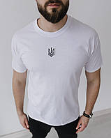 Мужская белая футболка с вышитым тризубом (Хлопок 100%)