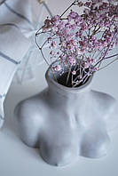 Скульптурная ваза из гипса Женский бюст ручной работы 16х12см Серый