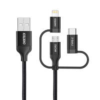 Дата кабель USB 2.0 AM to Lightning + Micro 5P + Type-C 1.2m MFI Choetech (IP0030-BK) g