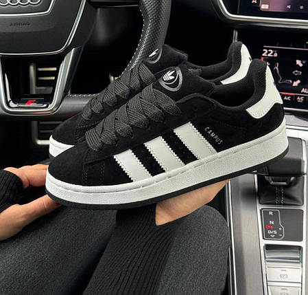 Чоловічі кросівки Adidas Campus Black White Адідас Кампус чорно білі замшеві демісезон, фото 1