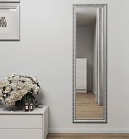 Дзеркало біле навісне для спальні 170х50 в усій рамі, гарні дзеркала на повний зріст з патиною срібла