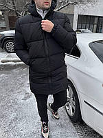 Куртка мужская зимняя до -25°С удлиненная Pare черная Пуховик мужской стеганый с капюшоном зима