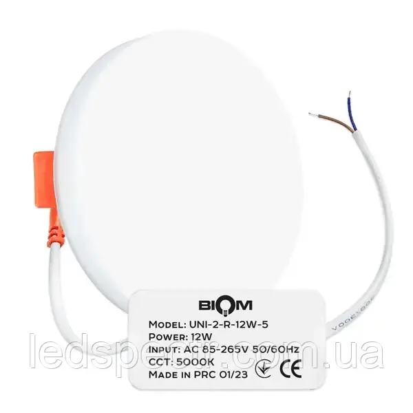 Світильник світлодіодний Biom UNI-2-R12W-5 12Вт круглий 5000К, фото 1