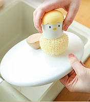 Набор мочалок для мытья посуды с держателем Цыпленок 12675 5 предметов желтый h