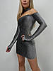Срібляста жіноча вишукана облягаюча силуетна міні-сукня з люрексу з чокером та рукавичками, фото 10