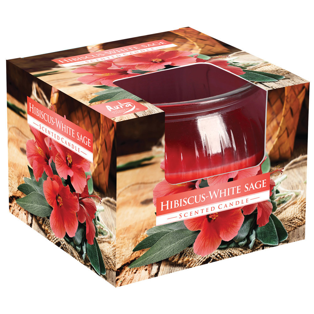 Свічка ароматична у рифленому склі "Гібіскус-біла шавлія" Bispol, фото 1