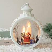 Ліхтар новорічний декоративний круглий Дід Мороз 13997 білий g