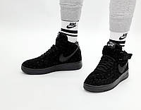 Мужские кроссовки Nike Air Force x LV Mid Black замшевые (черные) высокие демисезонные кроссы Y14013