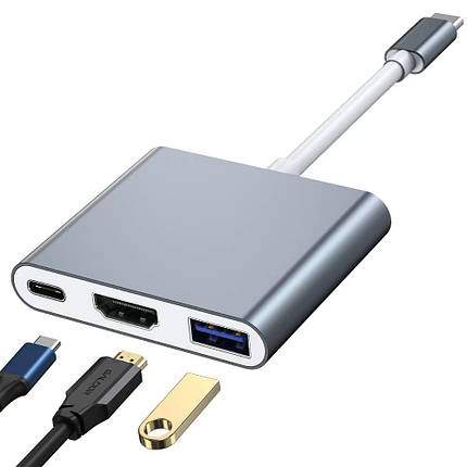 USB-хаб, концентратор, док-станція 3-в-1, type-c на hdmi usb 3.0, HD конвертер, фото 3