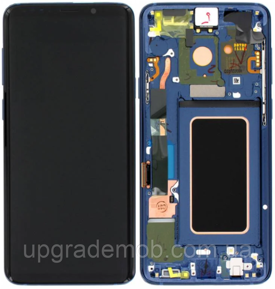 Дисплей модуль тачскрин Samsung G965 Galaxy S9+ чорний Amoled оригінал сервісне паковання з рамкою синього