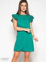 Зеленое мини платье с рюшами на рукавах, размер S