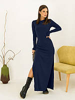 Синее длинное платье из фактурного трикотажа, размер S