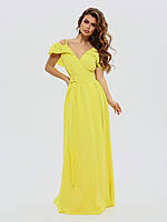 Желтое длинное платье с открытыми плечами, размер S