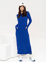 Синее ангоровое длинное платье с карманами, размер L