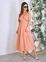Розовое платье с декольте на запах, размер S