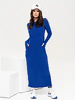 Синее ангоровое длинное платье с карманами, размер M