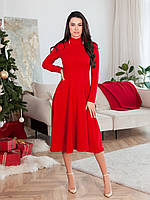 Красное ангоровое платье с воротником-стойкой, размер M