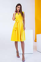 Желтое приталенное платье на запах, размер L