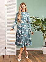 Бирюзовое классическое платье с цветочным принтом, размер L