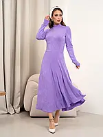 Светло-сиреневое ангоровое платье с воротником-стойкой, размер XL