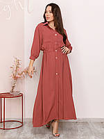 Темно-розовое длинное платье-рубашка на пуговицах, размер S