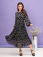 Черное миди платье с мелким цветочным принтом, размер L