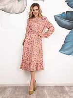 Розовое принтованное платье свободного кроя, размер M